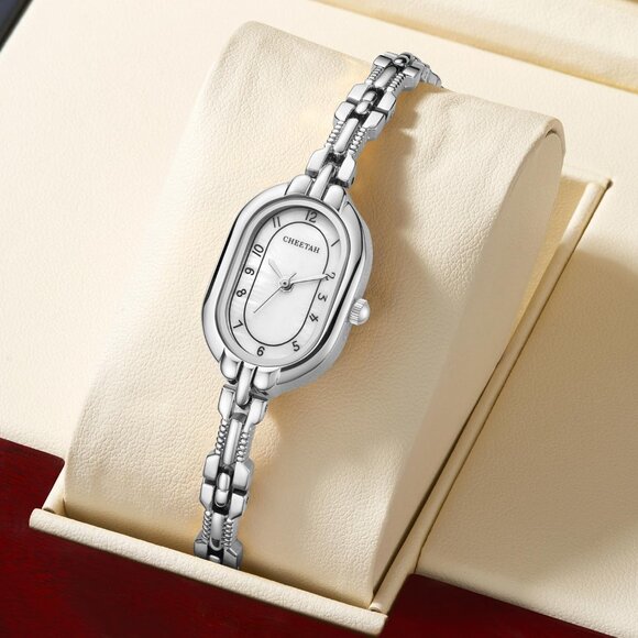 Cheetah Women's Silver White Gold Bangle Small Vintage Bracelet Waterproof Watch - Picture 7 of 13